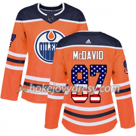 Dámské Hokejový Dres Edmonton Oilers Connor McDavid 97 2017-2018 USA Flag Fashion Oranžová Adidas Authentic